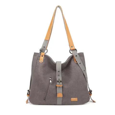 Kono Canvas Convertible Shoulder Bag, Large Capacity 2-in-1  Tote with Backpack Straps for Work, Travel and School Grey