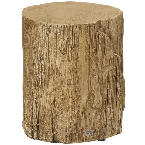 HOMCOM Tree Stump Side Table, Round Concrete End Table for Indoors and Outdoors, Natural Wood Effect