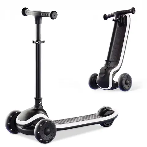 Neuleb  YFQ  Kids Scooter for Boys Girls Ages 3-10, 3 Wheel Light Up Toddler Kick Scooter with Dynamic LED Modes, Foldable Adjustable Height, Extra Wide Deck, Lean to Steer Outdoor Toy Gift