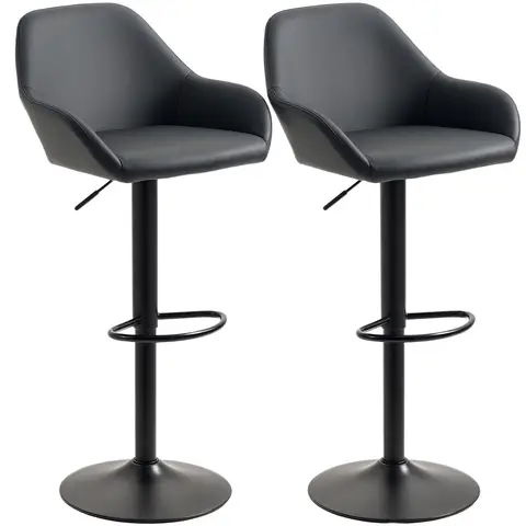 HOMCOM Bar Stools Set of 2, Height Adjustable Swivel Barstools, PU Leather Kitchen Stools with Backs, Armrests and Footrest B