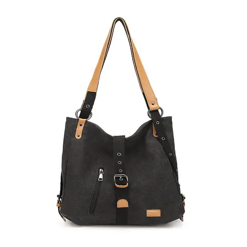 Kono Canvas Convertible Shoulder Bag, Large Capacity 2-in-1  Tote with Backpack Straps for Work, Travel and School Black