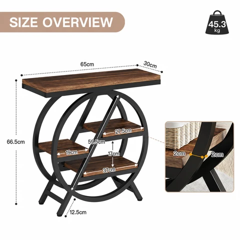 Tribesigns Table d'appoint 3 niveaux avec rangement Cadre métallique géométrique style industriel Marron rustique