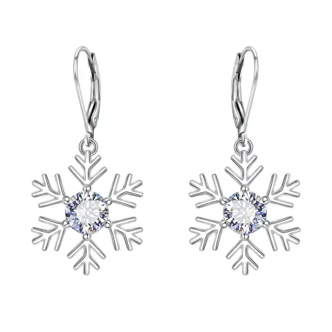 Ever Faith Snowflake Dangle Earrings for Women, 925 Sterling Silver CZ Snowflake Earrings Christmas Jewelry