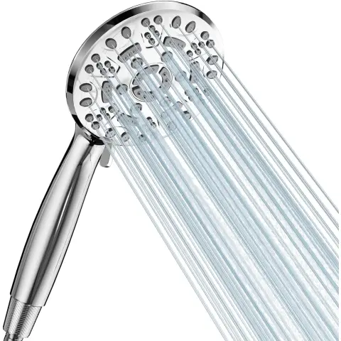 Cobbe Duschkopf mit 8 Strahlarten, Hochdruck-Duschkopf, Wassersparende Handbrause Großer Regenduschkopf (Chrom)