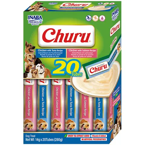 INABA Churu Hundefutter Mehrfachpack 2 Huhn-Meeresfrüchte-Sorten 20 Stücke