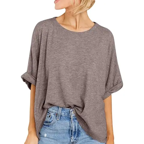 Women Oversized T-Shirt Summer Casual Short Sleeve Loose Tee Tops (lightbrown, S)
