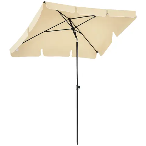 Outsunny 2 x 1.3m Garden Parasol Umbrella, Outdoor Market Table Umbrella with Ruffles & Aluminium Pole, Rectangular Tilting Parasol Sun Shade Canopy, Beige