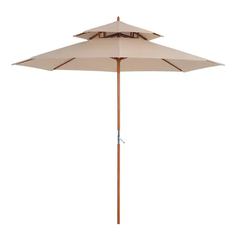 Outsunny 2.7 m Garden Parasol Umbrella, Double Tier Garden Umbrellas Outdoor Sun Umbrella Sunshade Bamboo Ribs, Beige