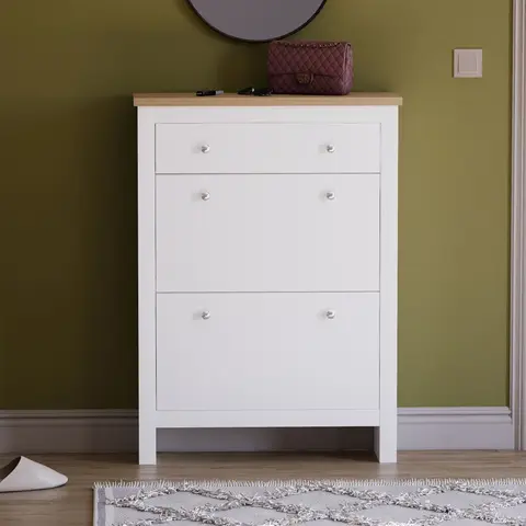 Vida Designs Shoe Cabinet Arlington 2 Doors 1 Drawer White/Oak Effect