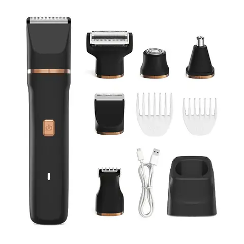 Sparoma 3-in-1 Grooming Kit – Rechargeable Shaver, Nose Hair Trimmer & Body Hair Groomer, IPX7 Waterproof, Rechargeable with Charging Dock, 4 Replacement Heads, TC-017, Black