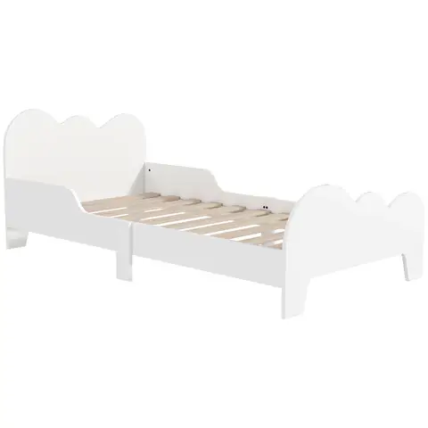 AIYAPLAY Toddler Bed, Cloud-Themed Kids Bed Frame with Safety Rails, Kids Bedroom Furniture, for Ages 3-8 Years, White