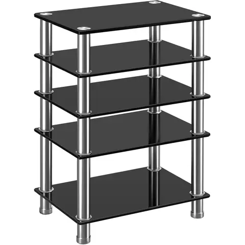 HiFi Racks and Stands Audio Rack Cabinet AV Shelf TV Table 5 Tiers Tempered Glass Shelves for Turntable Record Player DVD Stand Audio Entertainment Unit Media Cabinet