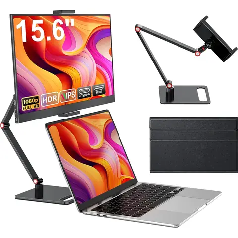 Tragbarer 15,6-Zoll-Laptop-Monitor (1080p FHD, 60 Hz) mit IPS-Panel, HDR und integrierten Lautsprechern; kompatibel mit PC, Smartphones, PS4/PS5 und Xbox; inklusive HDMI-/USB-C-Anschlüssen und Standfuß