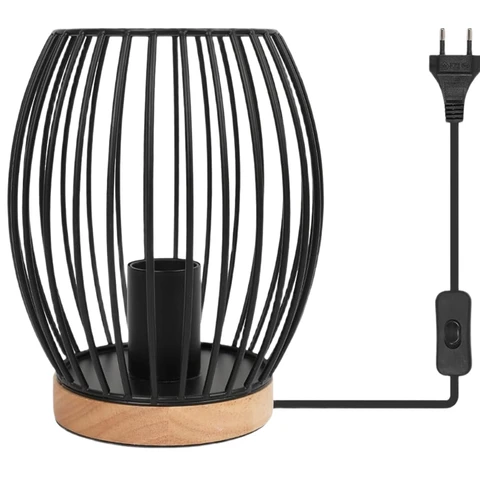 Goeco Tischlampe aus schwarzem Metall E27 Käfig 21CM Dekorative Nachttischlampe mit Schalter für Schlafzimmer Wohnzimmer (Ohne Leuchtmittel)