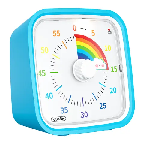 Yunbaoit Rainbow Visual Timer with Protective Case, Silent 60-Minute Countdown Timer for Kids and Adults with No Ticking, Time Management Tool with Optional Alert(Blue Rainbow)