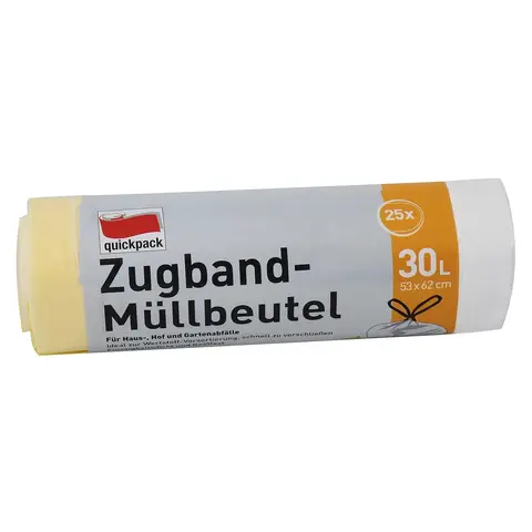 Quickpack Zugbandmüll- Beutel Weiß 53X62Cm 30L 25 St