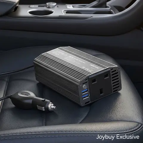 BESTEK 300W Car Power Inverter 12V to 230V/240V Transformer with 3-Pin Plug & Dual USB Ports Portable Vehicle Charger (Black)