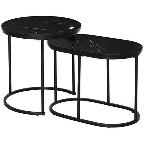 HOMCOM Modern Coffee Table Set of 2, Nest of Tables with Steel Frame, Side Tables for Living Room Bedroom Black