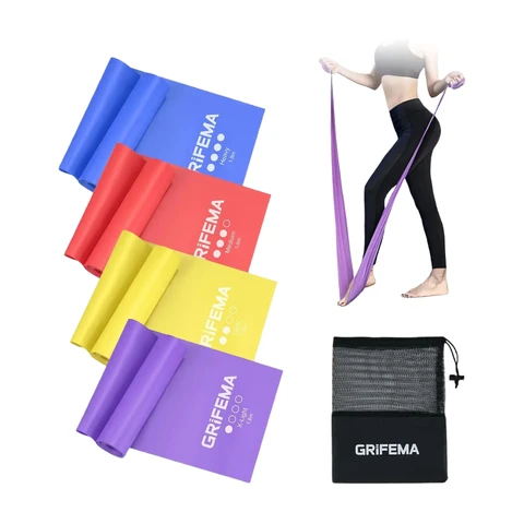 Grifema Widerstandsbänder [Set von 4] 1.8m Fitness Widerstandsbänder Set Frauen und Männer, 4 Verschiedene Stärken Dehnbänder für Training, Blau, Rot, Gelb, Lila