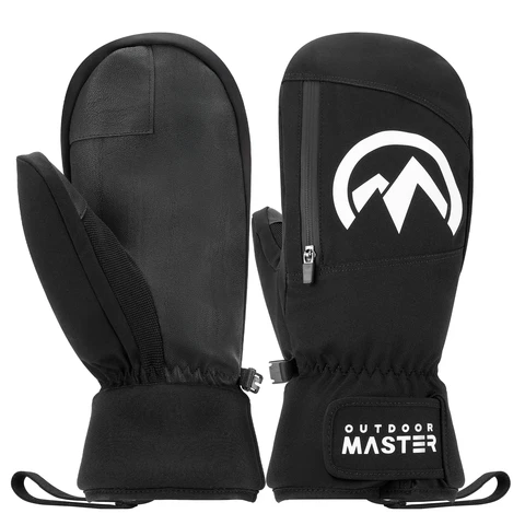 Moufles de Ski OutdoorMaster pour Adultes, Hommes et Femmes, Imperméables et Coupe-Vent, Gants de Snowboard Chauds pour l’Hiver - Noir Taille L
