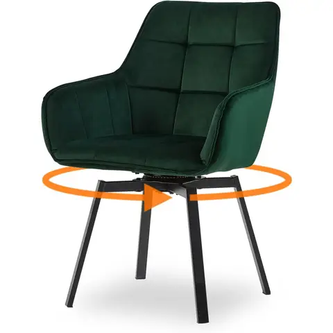 CLIPOP Single Dining Chair Velvet Padded Seat 360°Swivel Armchair with Backrest and Metal Legs,Rotatable Desk Chair for Home Office/Living Room/Bedroom 0199-s velvet green 54*59*83 cm