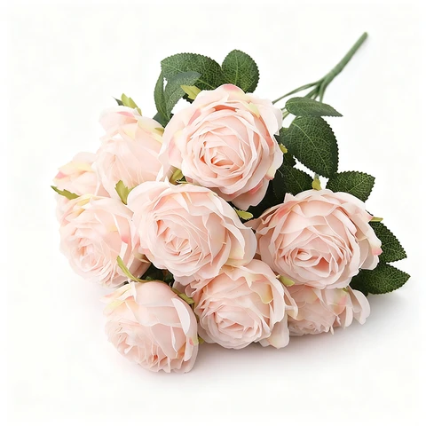 Yuejia Décoration bouquet de roses artificielles en soie 48 cm - Rose