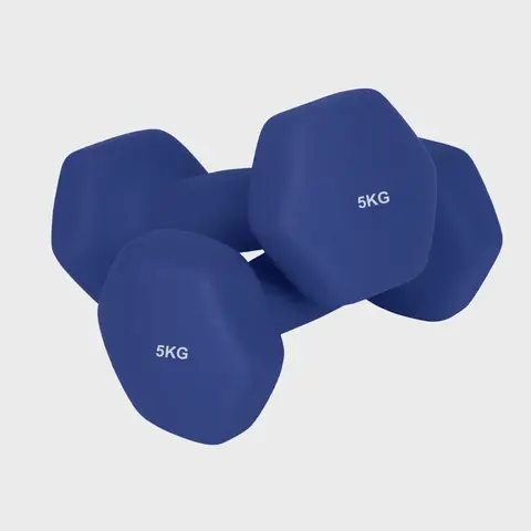 SONGMICSHOME  Set of 2 Neoprene Hex Dumbbells, 2 x 5 kg, with Dumbbells Bars, Home Training, Blue