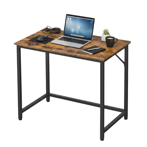 Ochama x SONGMICS Schreibtisch, kleiner Computertisch, Bürotisch, für Arbeitszimmer, Schlafzimmer, Metallgestell, braun-schwarz