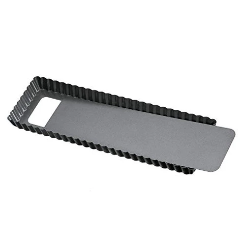 Original Kaiser La Forme Plus Tarteform rechteckig mit Hebeboden 35x13cm, Quicheform beschichtet, herausdrückbarer Emailleboden, schnittfest, servierfertig, Schwarz