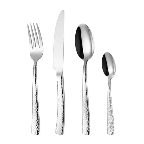 Fangyuan 4 Pieces Cutlery Set Silvery Stainless Steel with Knife, Fork, Spoon, High-Quality Stainless Steel Cutlery, Dishwasher Safe Kitchen Set Texture