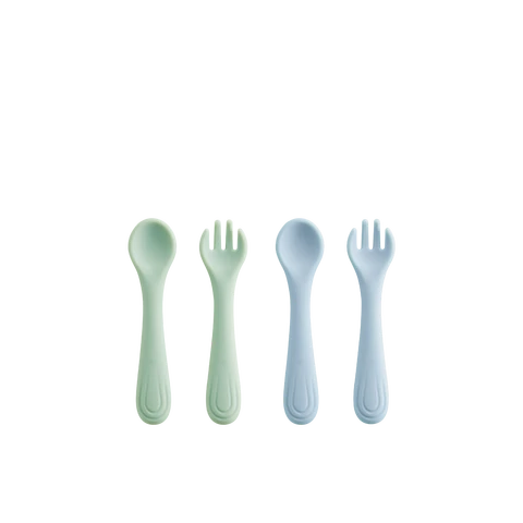 Bc Babycare Tiny Grip Silicone Fork and Spoon Green+Blue
