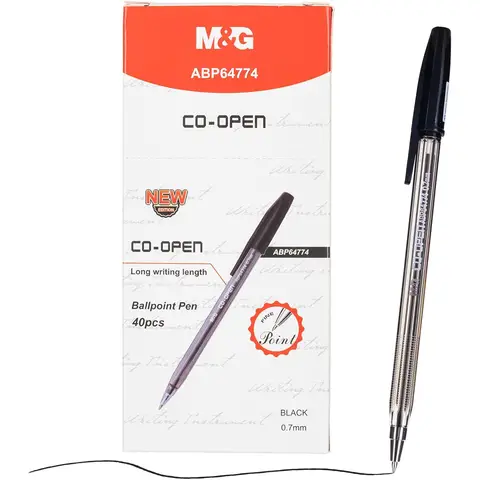 M&G Ballpoint Pens, 40 Pack Black Ink Pens, Fine Point 0.7 mm, Smooth Writing Ballpoint Pens with Anti-Slip Grip and Cap for Office, School, and Everyday Writing