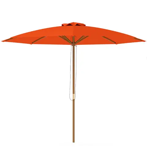 Outsunny 3(m) Garden Parasol, Pulley Operated Patio Umbrella, Wooden Parasol, Table Market Umbrella with Rope Pulley Mechanism and 8 Ribs, Orange