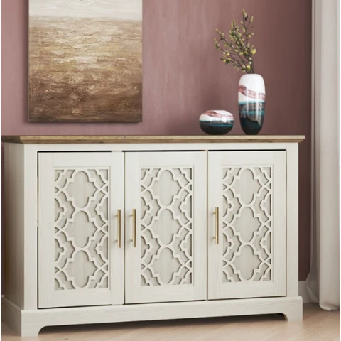 Galano Enfield 3-Türiges Sideboard, L 116,1 x B 39,8 x H 74,4 cm, Weiß - Wohnzimmermöbel