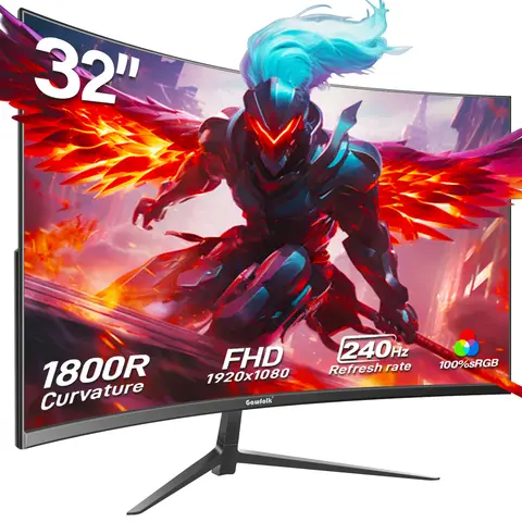 Gawfolk 32 Inch Full HD (1080P) 1800R Curved Gaming Monitor, 240Hz High Refresh Rate, 1ms (MPRT) Response Time, 99% sRGB, HDR10, TUV Eye-Care, Anti-Glare, Low Input Lag, HDMI 2.1/DP 1.4, VESA 75x75mm, UK/EU Plug for Gaming/PC/PS5