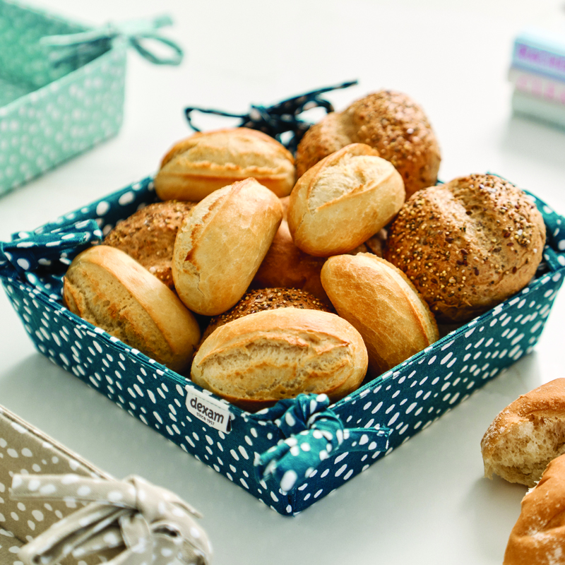 Dexam Fabric Bread Basket Sintra Spotted 100% Cotton Ink Blue