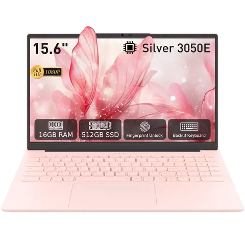 Auusda T156A laptop, 16 GB DDR4 RAM, 512 GB SSD, 3050E processor, vingerafdrukontgrendeling, verlicht toetsenbord