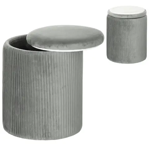 HOMCOM Round Storage Ottoman, Velvet-feel Fabric Upholstered Foot Stool with Removable Top, Padded Seat and Hidden Space Grey