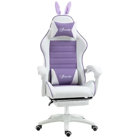 Vinsetto Gaming Chair, Ergonomic Reclining Computer Chair with Headrest, Lumbar Support and Ears for Girls & Adults, Purple