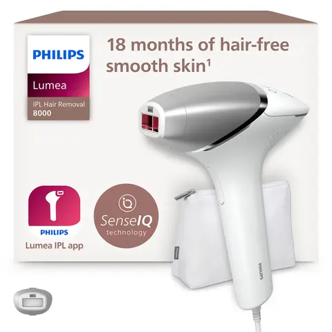 Philips Lumea Series 8000 BRI940/00 Épilateur à lumière pulsée capteur SmartSkin, 5 niveaux d'intensité, 1 accessoire intelligent corps (4,1 cm²), application Lumea IPL, sur secteur - Blanc