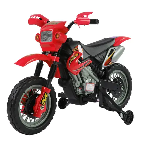 HOMCOM Kids Electric Motorbike, 6V Battery Powered Ride on Motorcycle with Training Wheels, Start-up Button, Pedal, Gift for Boys and Girls Ages 3-6 Years, Red