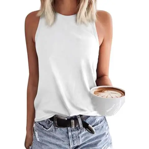 Women's Tank Tops Sleeveless Crewneck Shirts Summer Casual Basic Tops (white, M)