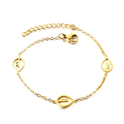 Three Leaf Chain 18K Gold Plated Bracelet - 17cm long x 10mm Leaves