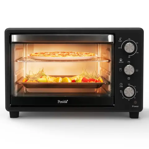 Posida Oven, No. TO2801, 1600W, 220V-240V (50/60Hz), 100-230°C temperature control, 4pcs stainless steel heating elements