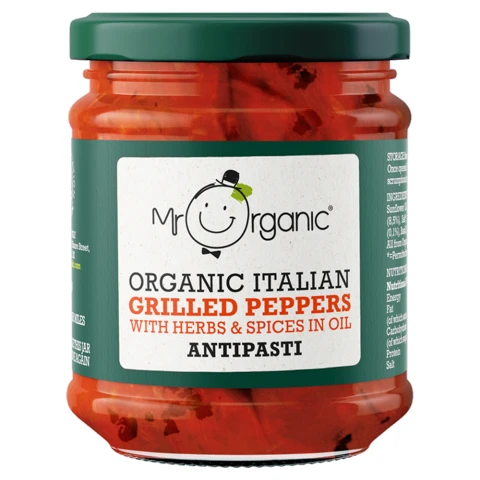 Mr Organic Organic Italian Grilled Peppers with Herbs & Spices in Oil Antipasti 190g