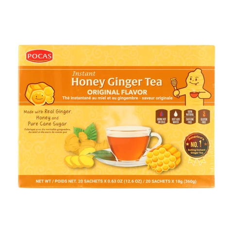 POCAS   Instant Honey Ginger Tea Original Flavor, 20 Sachets x 18 g