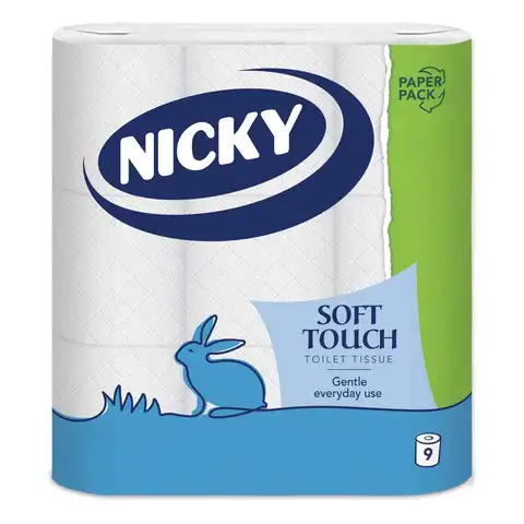Nicky Soft Touch Toilet Tissue, 2-Ply, 9 Rolls Paper Pack