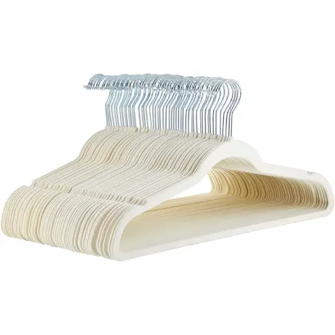 ANQI Velvet, Non-Slip Suit Clothes Hangers, Ivory/Beige- Pack of 50