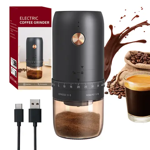 Cuisync Electric Coffee Grinder with 420 Stainless Steel Burr - One-Touch Grinding Adjustable Settings, Easy to Clean, Rechargeable, Black KMDJ-2CW
