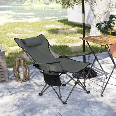 WOLTU Klappbarer Campingstuhl, Angelstuhl Liegestuhl mit Kopfstütze, Getränkehalter, Tasche und Tragetasche, für Strand, Picknick, Max. Belastung 150 kg, Grau